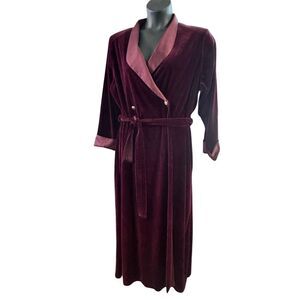 St Michael Women's Purple Burgundy Velvet Long Shawl Collar Robe Size 16-18